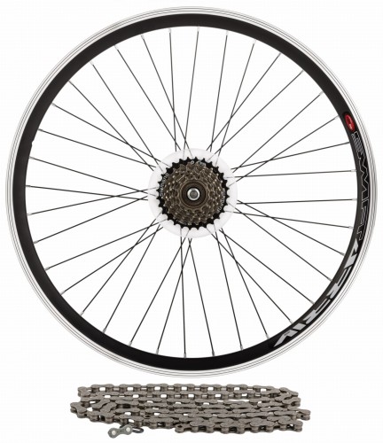 Koło 28 cali z wolnobiegiem Shimano 7 rzędowym i łańcuchem