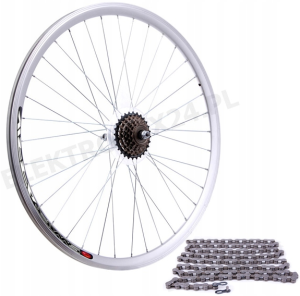Koło 24'' Stars Circle tylne aluminiowe srebrne z wolnobiegiem Shimano 6rz i łańcuchem KMC Z50